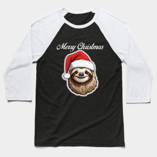 Sloth Wearing Santa Hat - Merry Christmas (White Lettering) Baseball T-Shirt